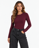 Clara Long Sleeve Bodysuit in Wine Red, product view 1