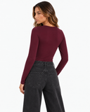 Clara Long Sleeve Bodysuit in Wine Red, product view 2