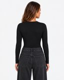 Clara Long Sleeve Bodysuit in Black, product view 2