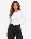Clara Long Sleeve Bodysuit in White, product view 1