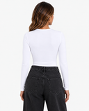 Clara Long Sleeve Bodysuit in White, product view 2