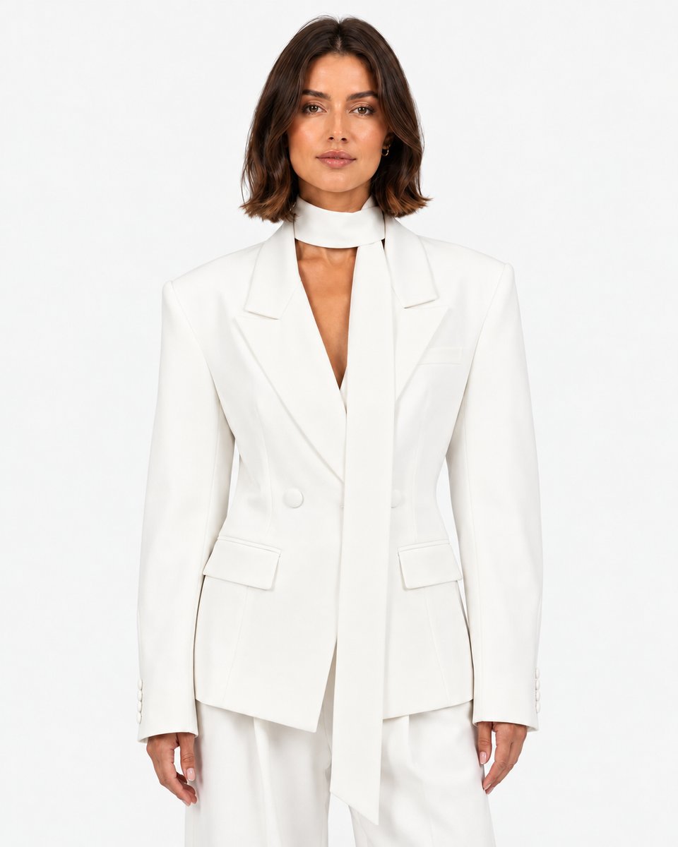 Colette Tie-Waist Blazer in White, product view 1