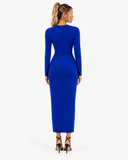Corinne High-Waist Long-Sleeve Maxi Dress - Blue