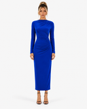 Corinne High-Waist Long-Sleeve Maxi Dress - Blue