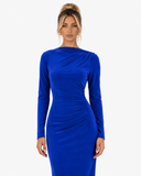 Corinne High-Waist Long-Sleeve Maxi Dress - Blue
