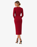 Corinne High-Waist Long-Sleeve Maxi Dress - Dark Red