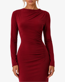 Corinne High-Waist Long-Sleeve Maxi Dress - Dark Red