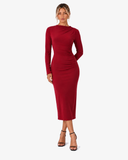 Corinne High-Waist Long-Sleeve Maxi Dress - Dark Red