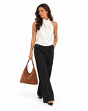 Brown square Ellie tote bag with visible topstitching