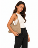 Ellie faux suede tote bag in Khaki with topstitched detailing