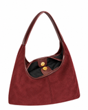 Ellie faux suede tote bag in Wine Red with topstitched detailing