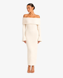 Elodie Off-Shoulder Knitted Dress - White