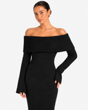 Elodie Off-Shoulder Knitted Dress - Black