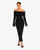 Elodie Off-Shoulder Knitted Dress - Black