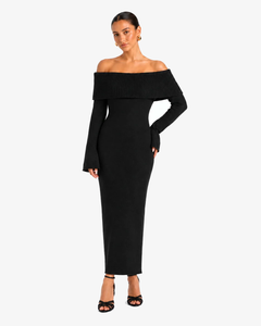 Elodie Off-Shoulder Knitted Dress - Black