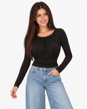 Esme Gathered Tie-Back Top - Black