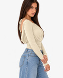 Esme Gathered Tie-Back Top - Apricot