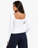 Evelyn Square Neck Long Sleeve Top in White, product view 2