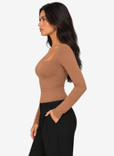 Evelyn Square Neck Long Sleeve Top - Brown