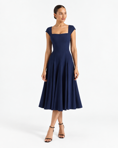 Fleur Back-Strap A-Line Midi Dress in Dark Blue, product view 1