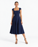 Fleur Back-Strap A-Line Midi Dress in Dark Blue, product view 4