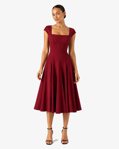 Fleur Back-Strap A-Line Midi Dress - Burgundy