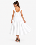 Fleur Back-Strap A-Line Midi Dress - White