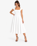 Fleur Back-Strap A-Line Midi Dress - White