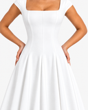 Fleur Back-Strap A-Line Midi Dress - White