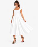 Fleur Back-Strap A-Line Midi Dress - White