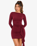 Florence Rosette Long Sleeve Mini Dress - Burgundy