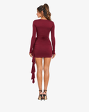 Florence Rosette Long Sleeve Mini Dress - Burgundy