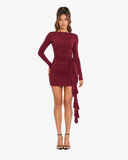 Florence Rosette Long Sleeve Mini Dress - Burgundy