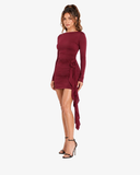 Florence Rosette Long Sleeve Mini Dress - Burgundy