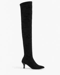 Francesca black boots, side view with the shaft fully extended.