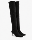 Francesca black boots, pair with the shafts fully extended.