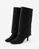 Francesca black boots, pair shown with the tops folded down.