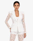 Genevieve Floral Lace Blazer & Wide-Leg Trouser Co-ord - White