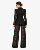 Genevieve Floral Lace Blazer & Wide-Leg Trouser Co-ord - Black