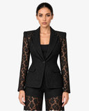 Genevieve Floral Lace Blazer & Wide-Leg Trouser Co-ord - Black