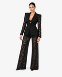 Genevieve Floral Lace Blazer & Wide-Leg Trouser Co-ord - Black