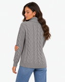 Harriet Grey cable-knit roll-neck jumper, back view showing the cable-knit shoulder and back detail