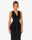 Isadora Draped Cowl Neck Maxi Dress - Black