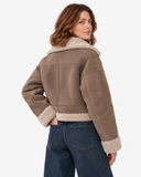 Vespera Suede-Effect Biker Jacket - Chocolate Brown