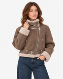 Vespera Suede-Effect Biker Jacket - Chocolate Brown