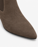 Lenora brown boots, close-up of the toe and ankle stitching.