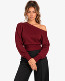 Lisette Asymmetric Off-Shoulder Knit Top - Burgundy