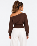 Lisette Asymmetric Off-Shoulder Knit Top - Brown