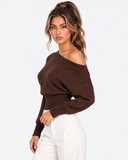Lisette Asymmetric Off-Shoulder Knit Top - Brown