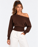 Lisette Asymmetric Off-Shoulder Knit Top - Brown